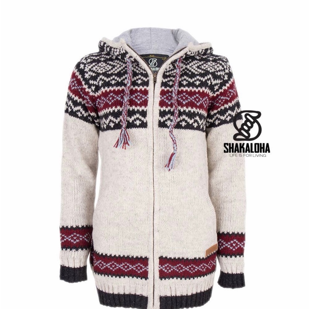 Shakaloha Size XL Women’s Knitted Woolen Jacket with Fleece Lining/Hooded Han